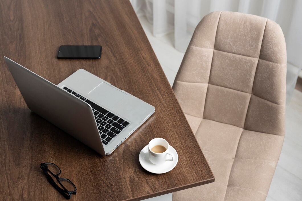 minimalist desk arrangement with laptop_23 2149073046